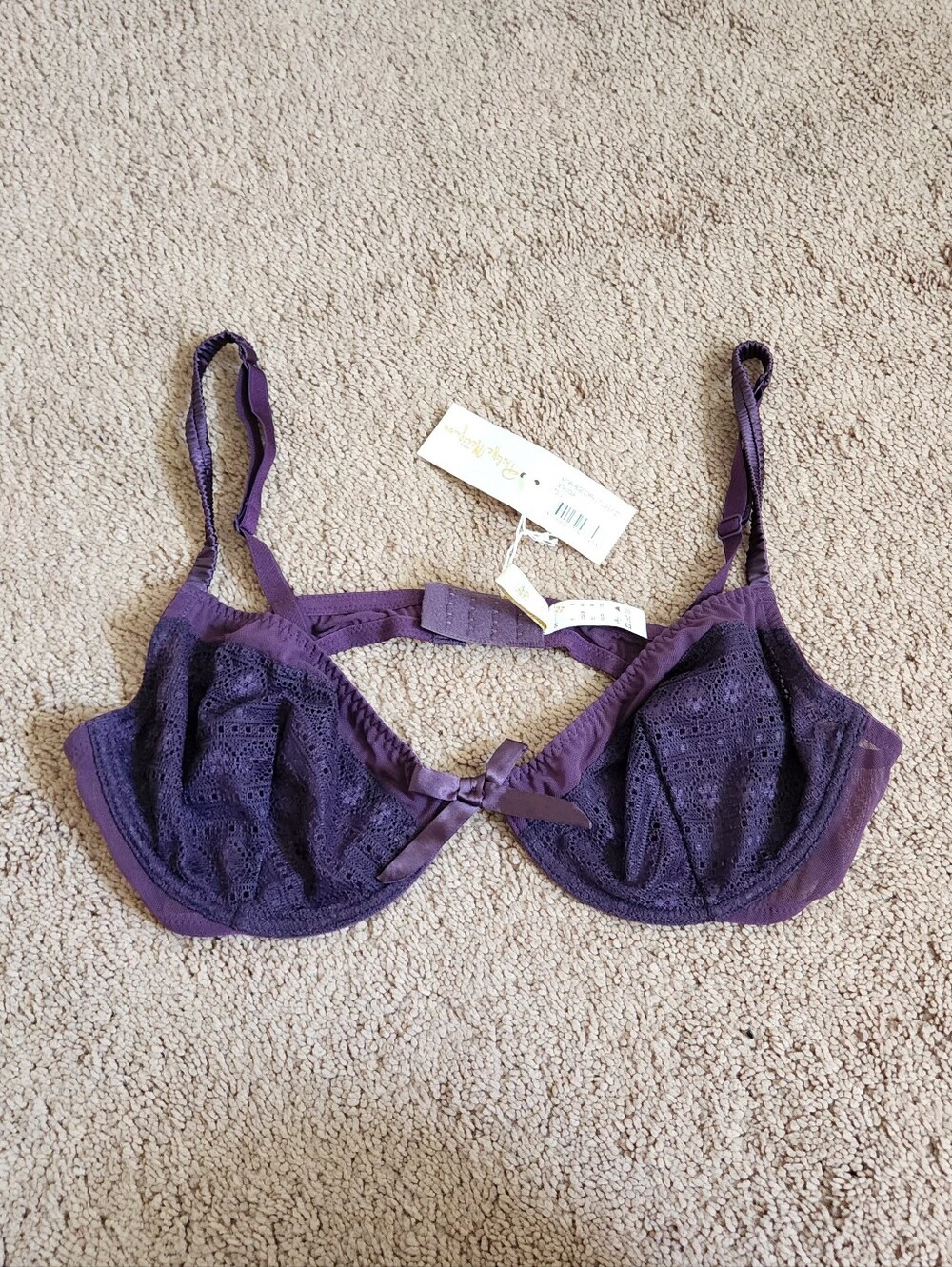 NWT Philippe Matignon Lace Balconette Plum Sheer Bra Italian Lingerie 40D New